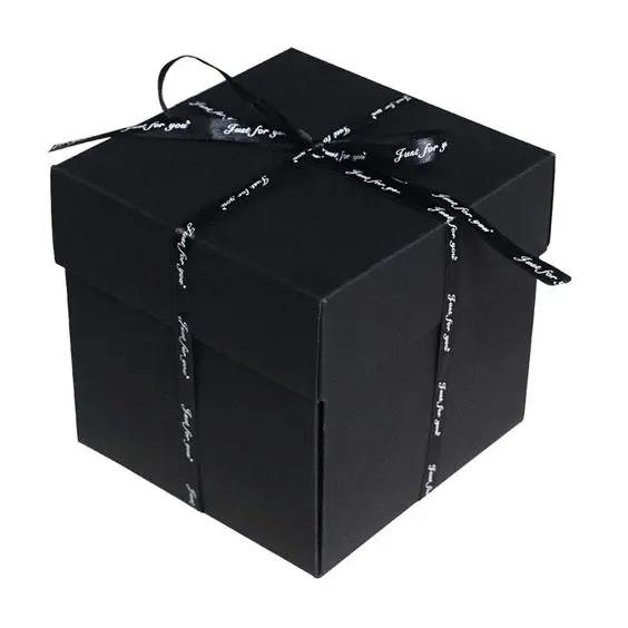 黑色磨砂层压硬纸板礼品包装用品女孩礼品玻璃杯瓶盒丝带饰品盒