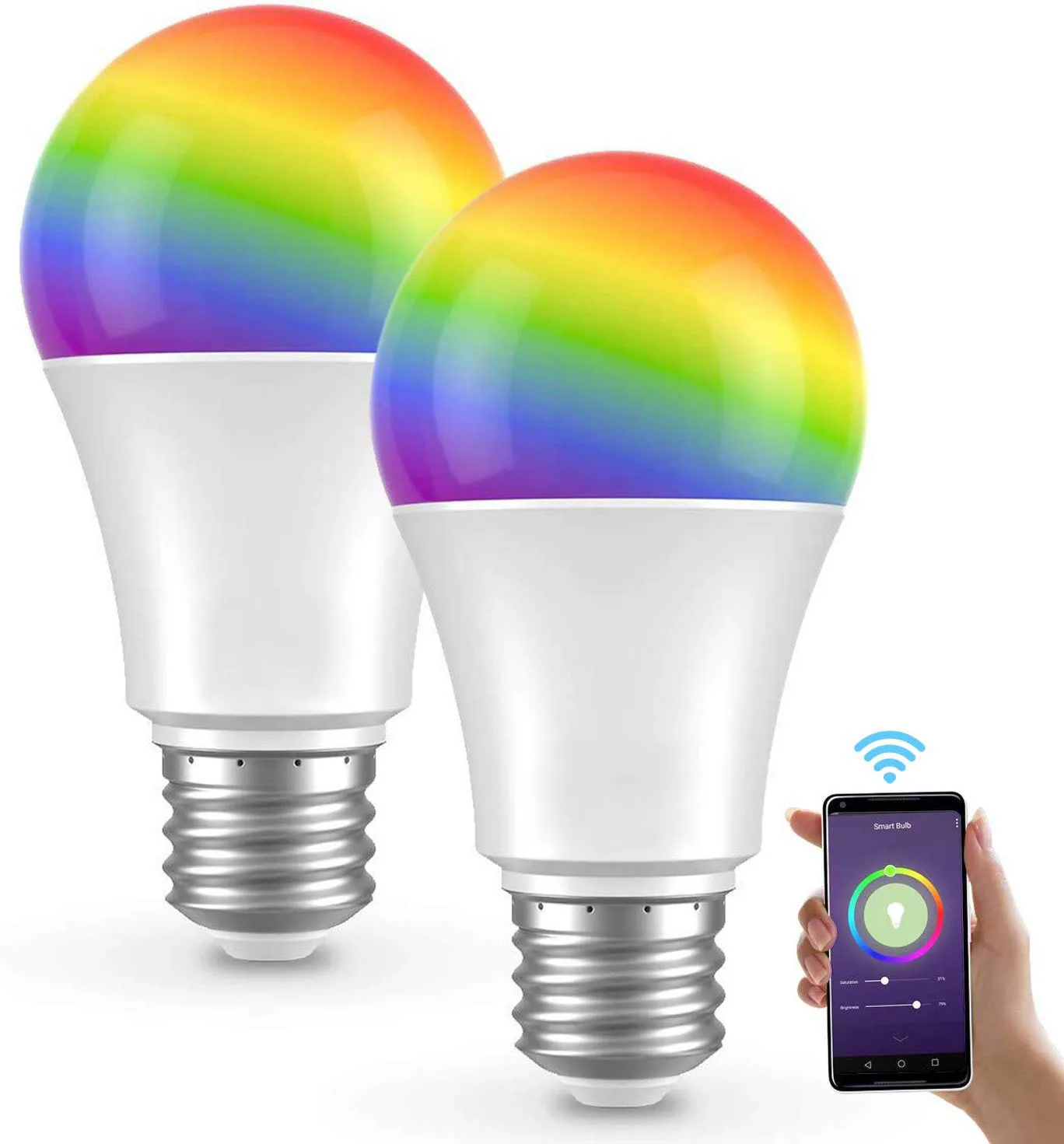 10W A19 A60 Smart WiFi Light Bulbs RGB Color Changing Smart LED Light Bulb Compatible with Alexa Google Assistant E26 E27 B22