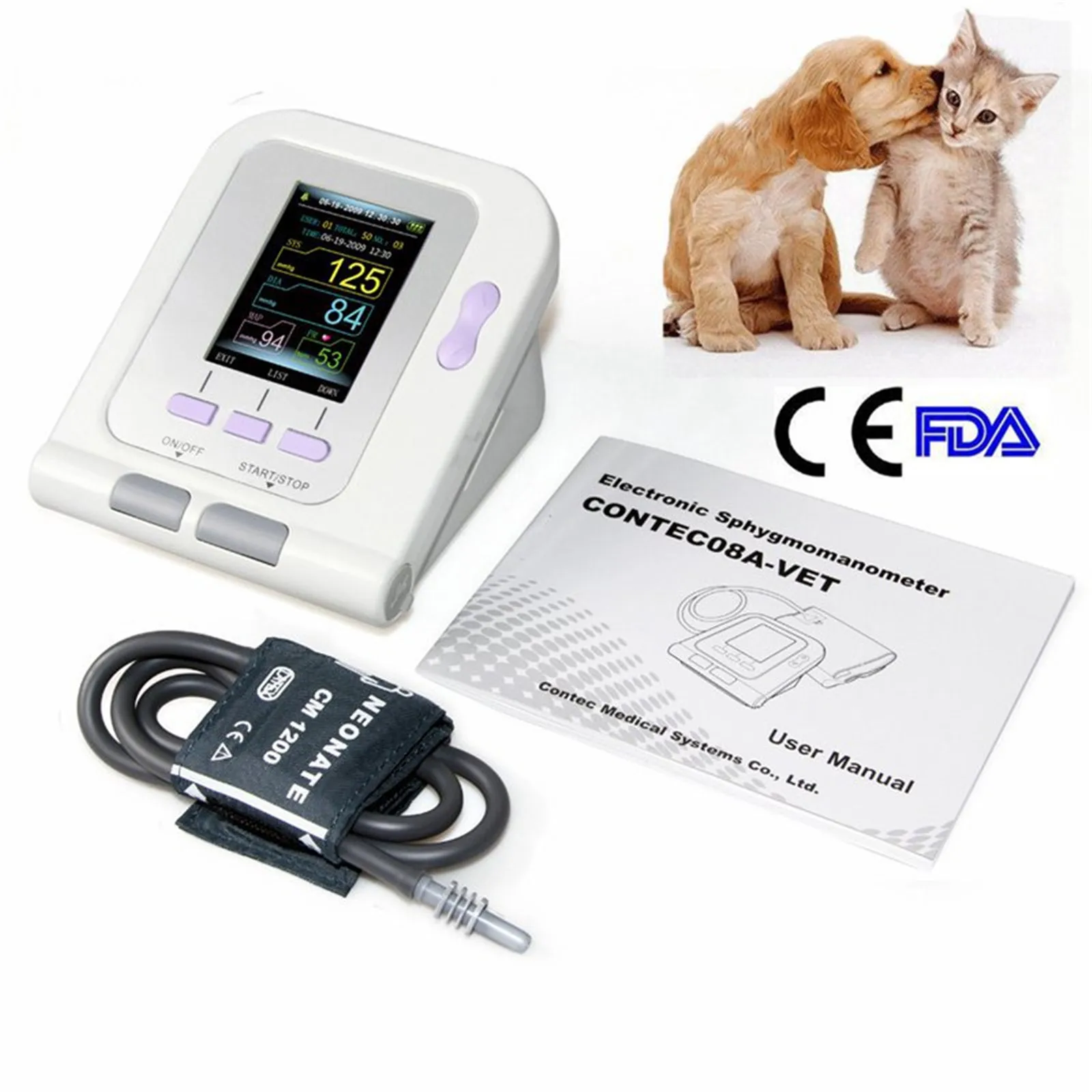 JYTOP Digital Veterinary Blood Pressure Monitor NIBP + SP02, PC Software, Dog/Cat 08A-PET