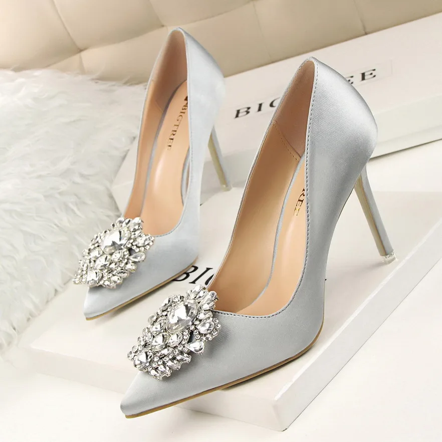 gray satin heels
