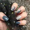 Dark Fashion Long Square European and American Manicure Wearable Blue Haze Color Blocking Laser False Nail