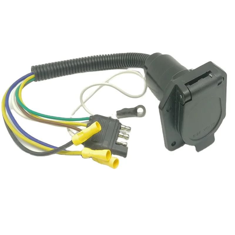 4 Flat To 7 Way Rv Trailer Light Plug Wire Harness Converter Adapter