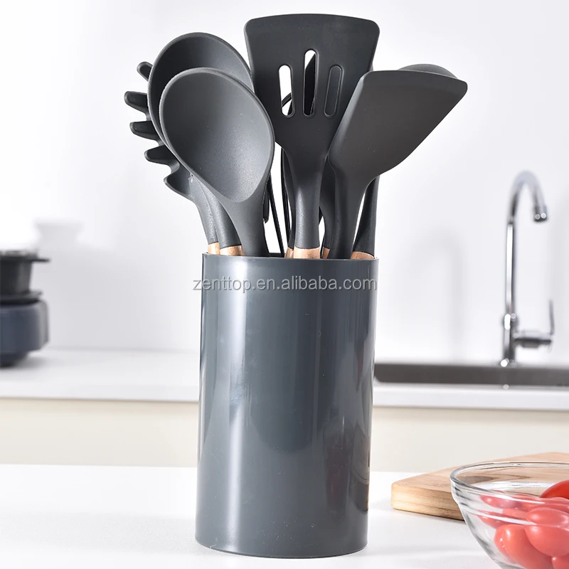 silicone utensils set with plastic holder