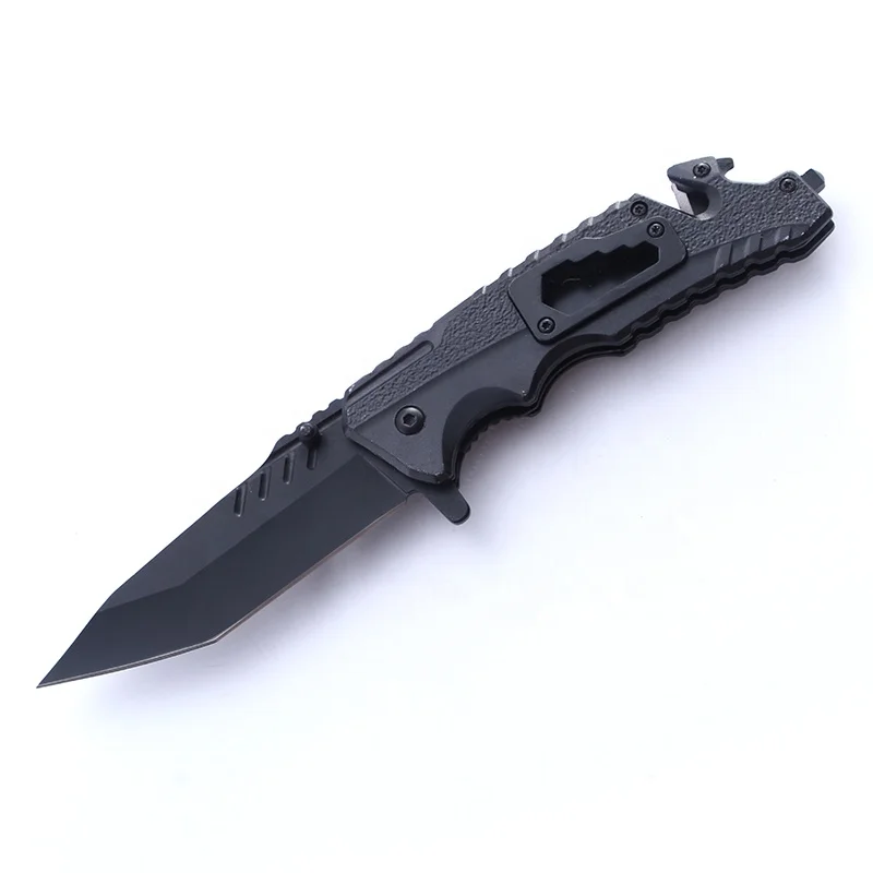 stainless steel handle button knife camping folding pocket