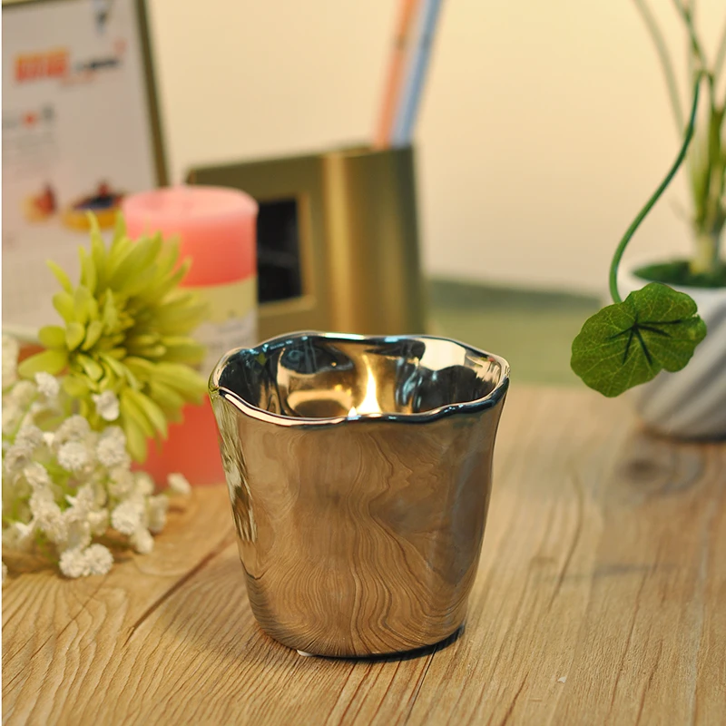 11oz Metallic Silver Plating Ceramic Candle Holder Home Decoration Pieces