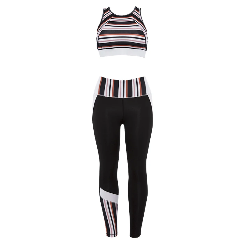 Striped Female Gym Jogging Suits Sportswear Running Leggings Women Set Fitness Clothing Sport Wear Yoga Set