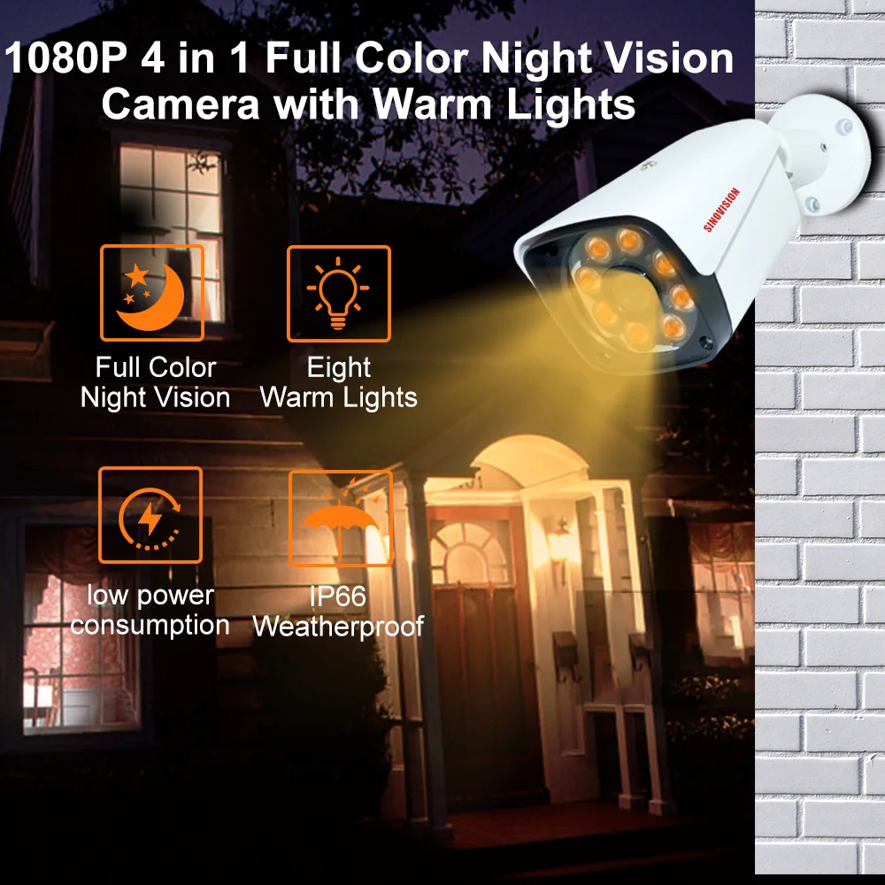 Sinovision Full Color Night Vision Warm Light Camera With 8pcs Intelligent Flood Light Hd 2mp