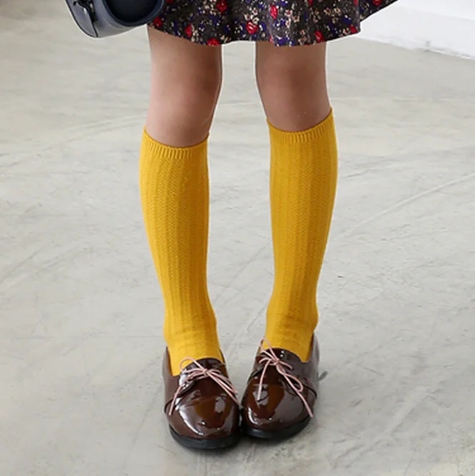 Colorful Baby Knee High Socks Solid Color For Crawling Cotton Knitting