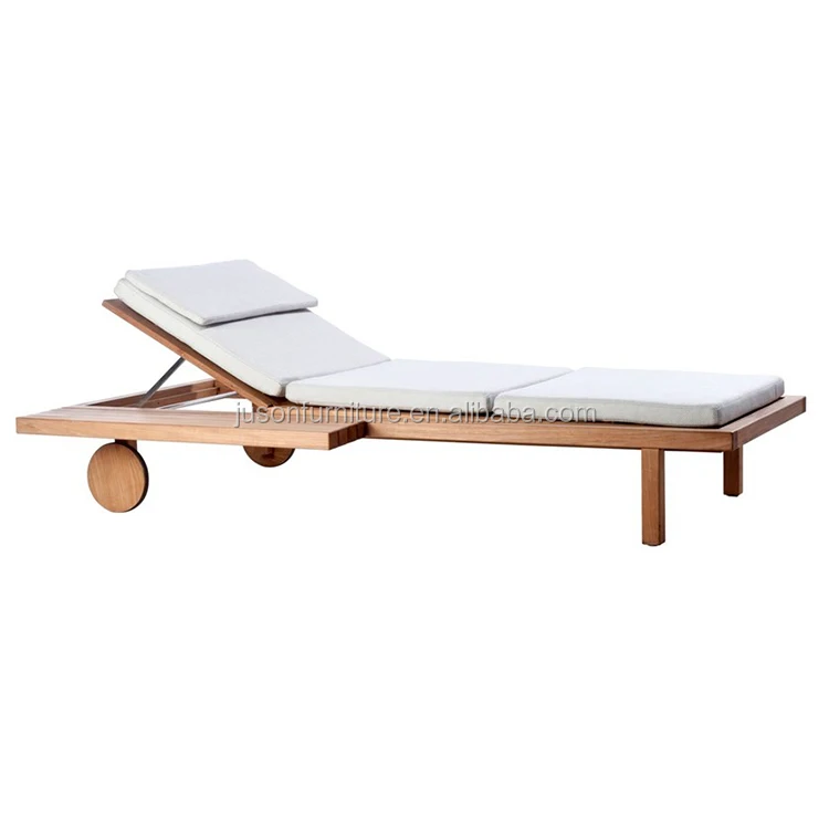 热卖现代露台木制花园躺椅家具海滩池畔斜躺日光浴床户外太阳椅