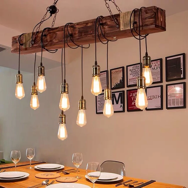 Reclaimed Wood Rustic Chandelier Decoration Industrial Edison Bulbs pendant kitchen light