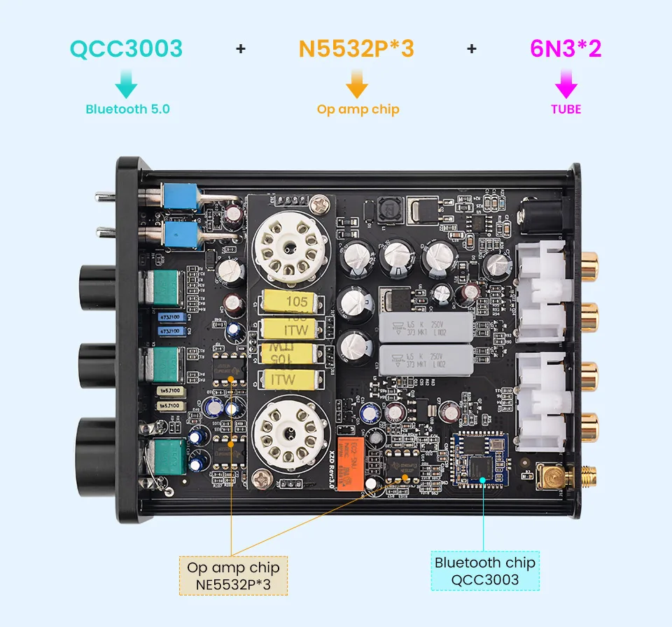 新登場 AIYIMA TUBE 6N3 Vacuum Tube 6N3真空管プリアンプブルートゥース 5.0 レシーバーハイファイプリアンプ  DC12V高音と低音調整 オーディオプリアンプ… fucoa.cl