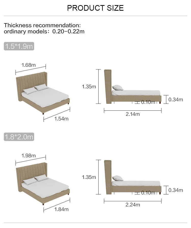 European Style Room Wood Double Bed And Mattress Set Design Upholstered Fabric Bed