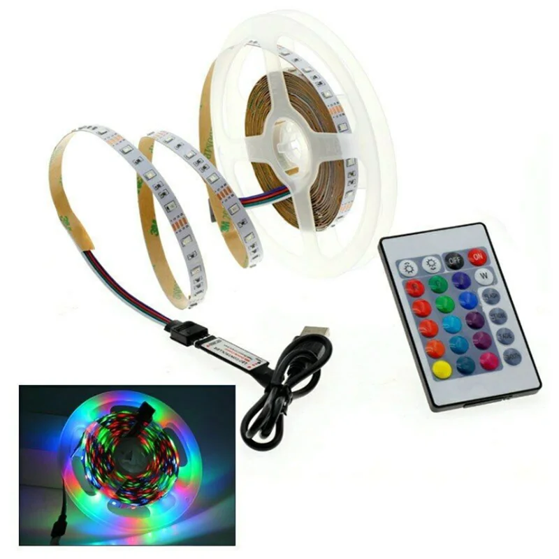 USB LED Strip lamp 2835SMD DC5V 5M Flexible LED light Tape Ribbon  Desk Screen Tape TV Background Lighting