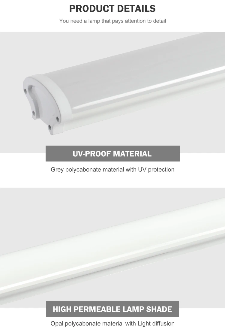 High lumen indoor ip65 waterproof 4ft 36w 8ft 60w linear LED batten tube light