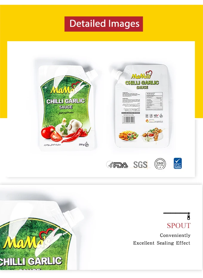 High Barrier Customized Stand Up Pouch with Spout Liquid Food Packaging Bags for Soups and Sauces