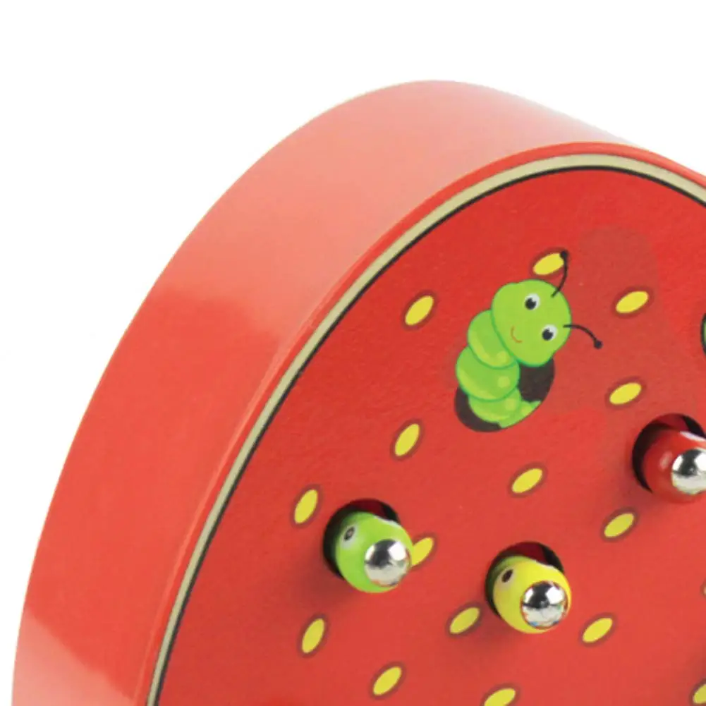 Funny Apple Shaped Catch Worm Game Toy Wooden Magnetic Educational Toys for Kids Toddlers