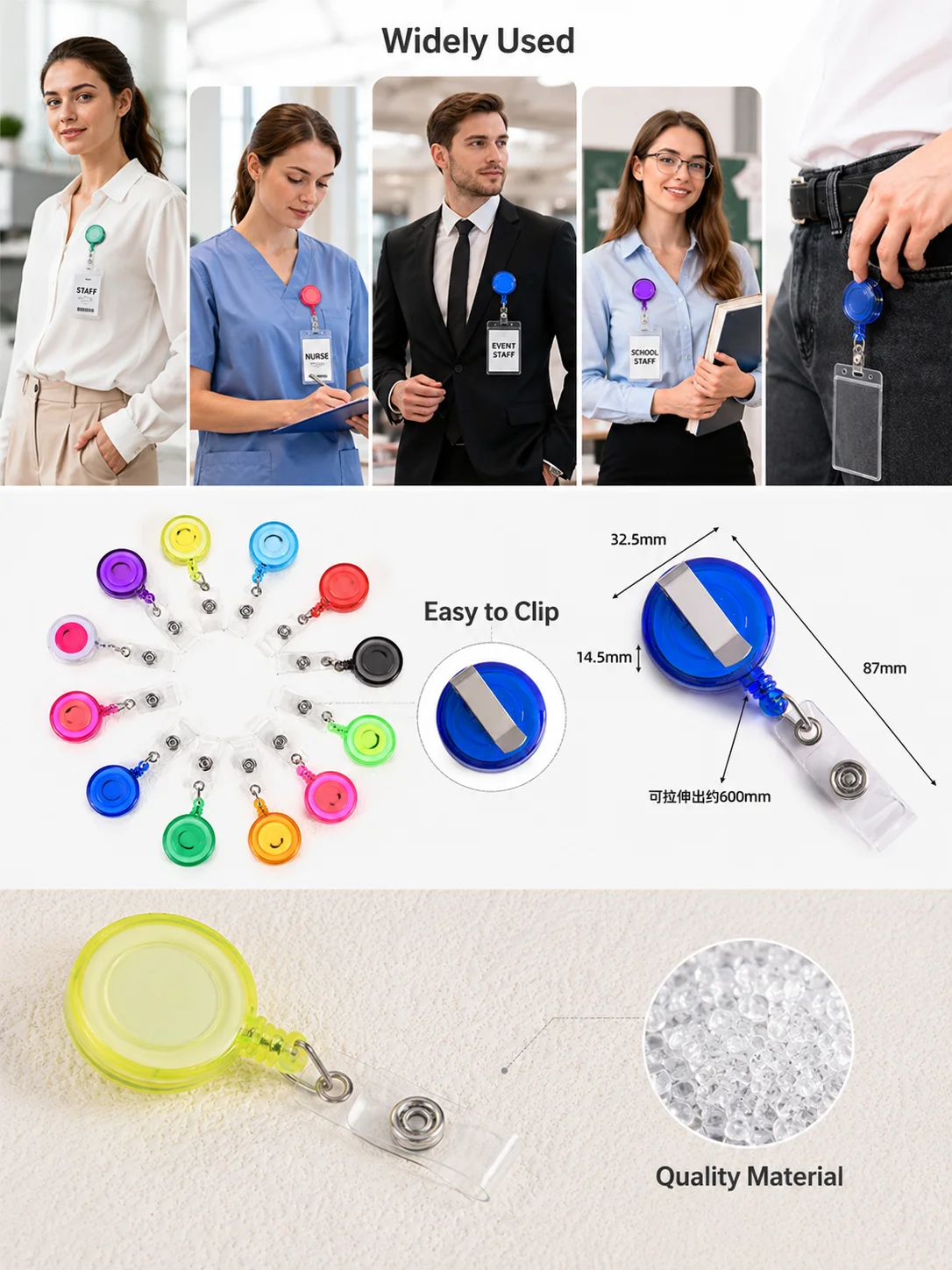 Retractable Badge Reel ID Card Holder 60cm ABS Reel 5kg Pull Strength Custom Logo OEM