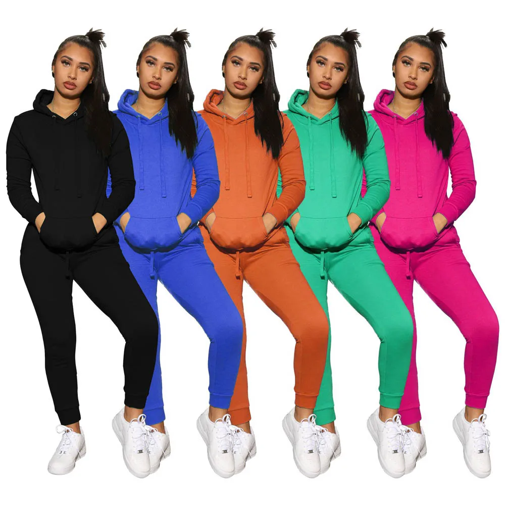 Sport Solid Color Tracksuit Women Hoody Sweatsuit Wholesale Sweat Suits ...