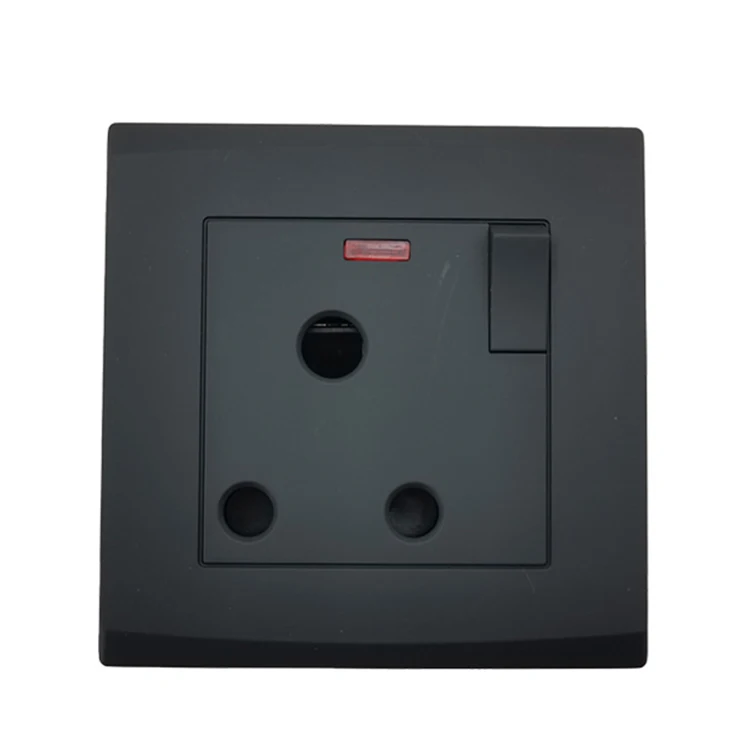 Universal China Factory Good Quality Switch Socket Wall 13A Black Panel Modern Electric Power Switch Double Socket With Neon