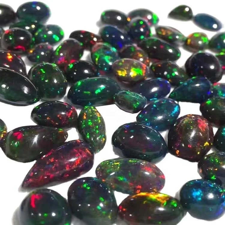 天然埃塞俄比亚黑蛋白石混合形状凸圆形松散宝石