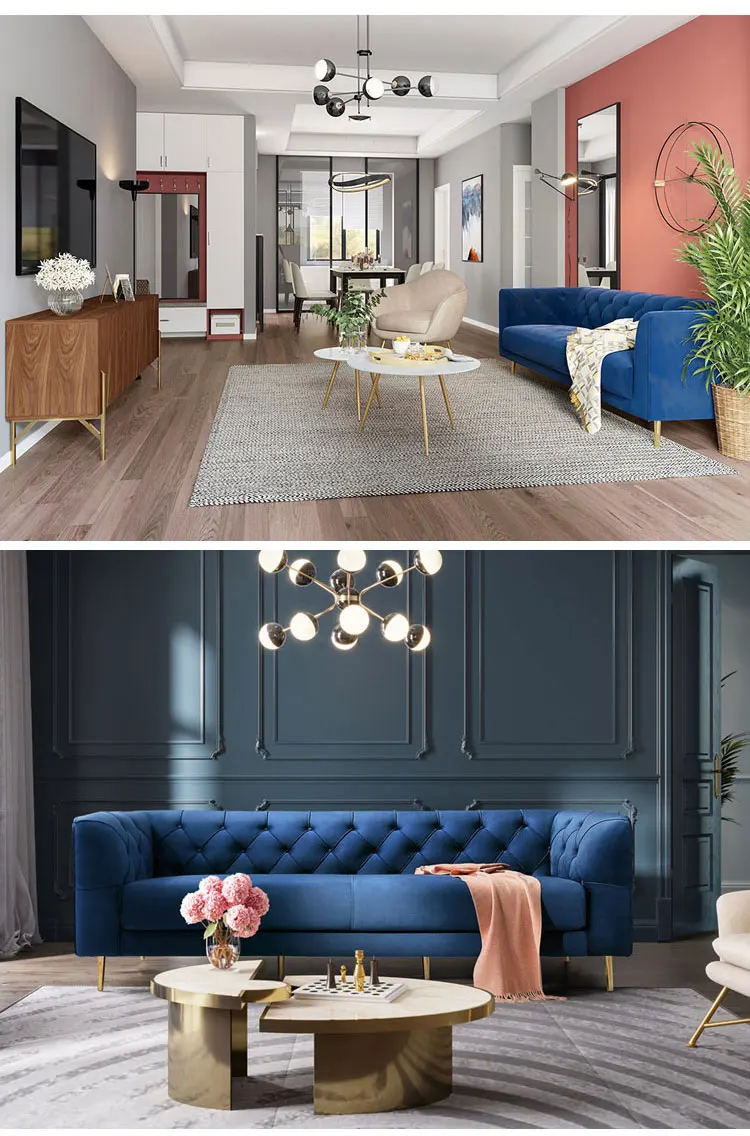 Modern Nordic Fabric Living Room Furniture Hotel Wedding Tufted Sofa Set