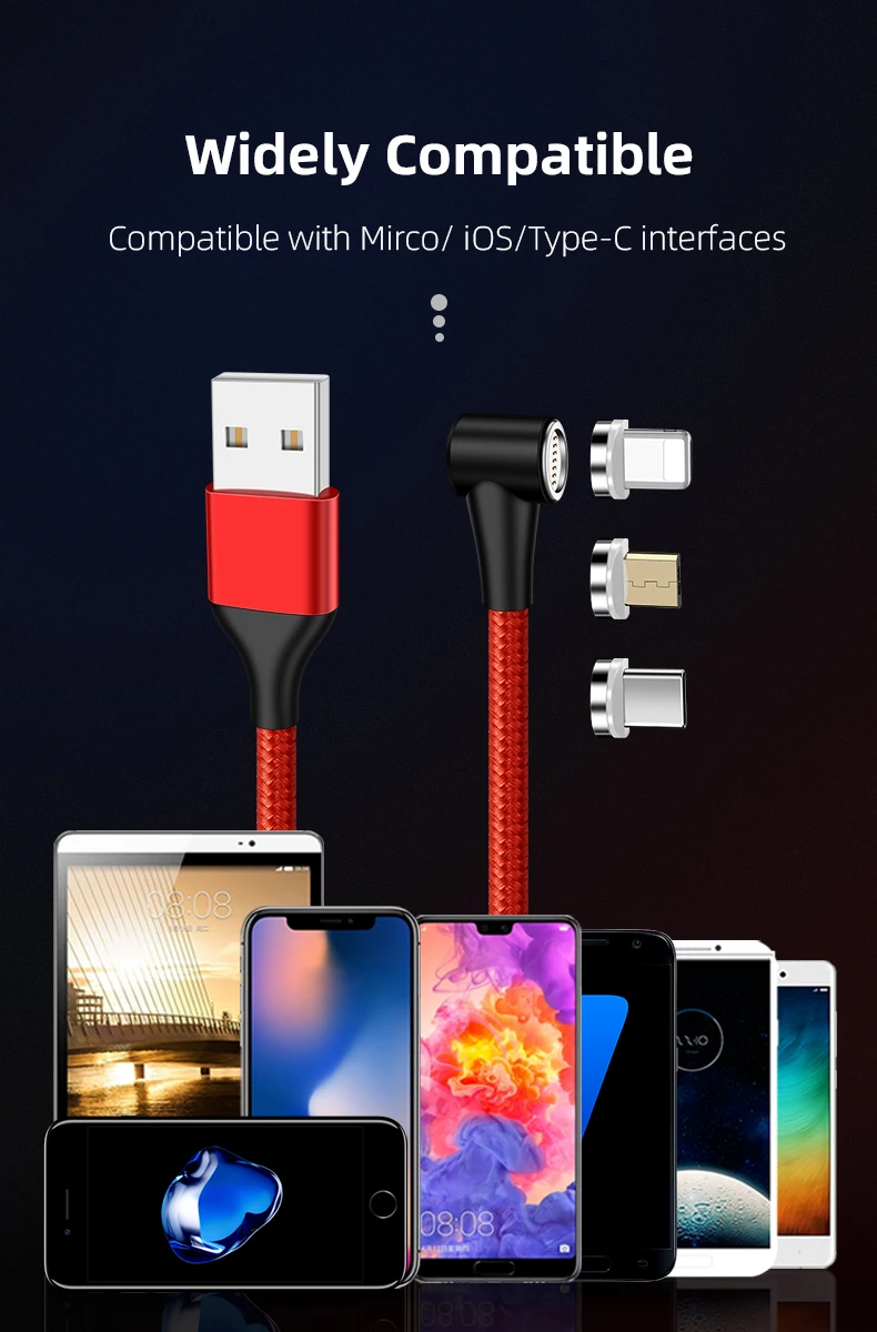 Magnetic Charge Cable Right Angle 90 Degree 3A Fast Charger Cord For iPhone - ANKUX.COM