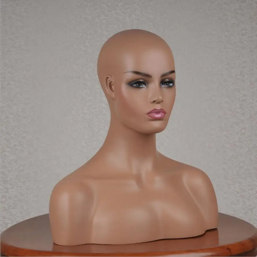 Buy Training Female Mannequin Head With Shoulders Busts Dark Skin Brown  Head For Display from Huaining Luoben Clothing Model Props Co., Ltd., China