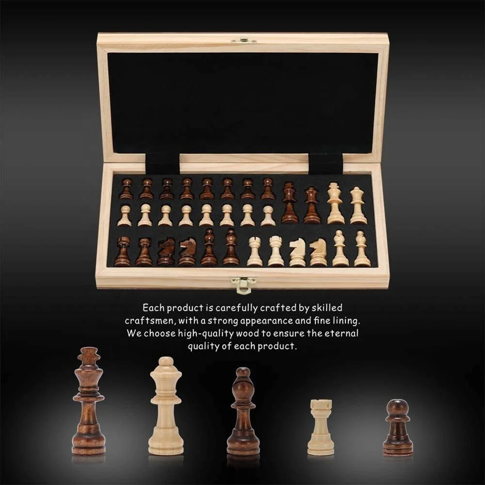 Wooden Staunton Chess Set With Foldable Chessboard Chess Pieces Storage