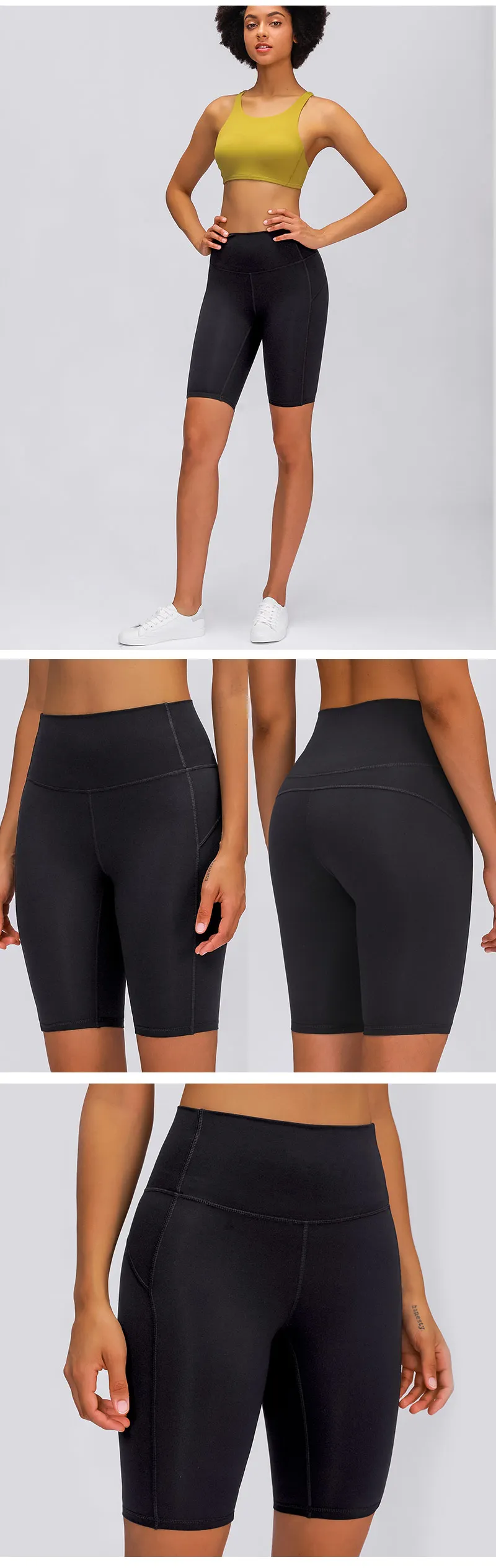 2021 New Custom High Waist Scrunch Butt Lift Push Up Yoga Pants High Quality Five Point Biker