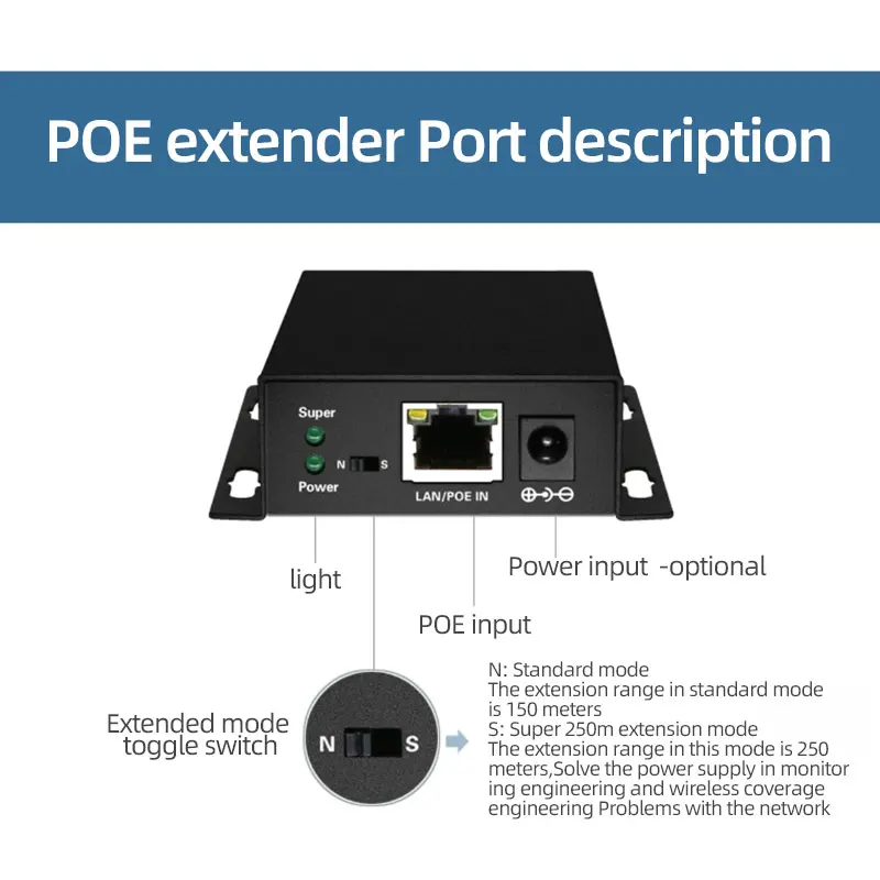 1 in 1 2 4 Out Port 10/100/1000Mbps PoE Repeater 30W 250m Enterprise Network Standard PoE Extender factory