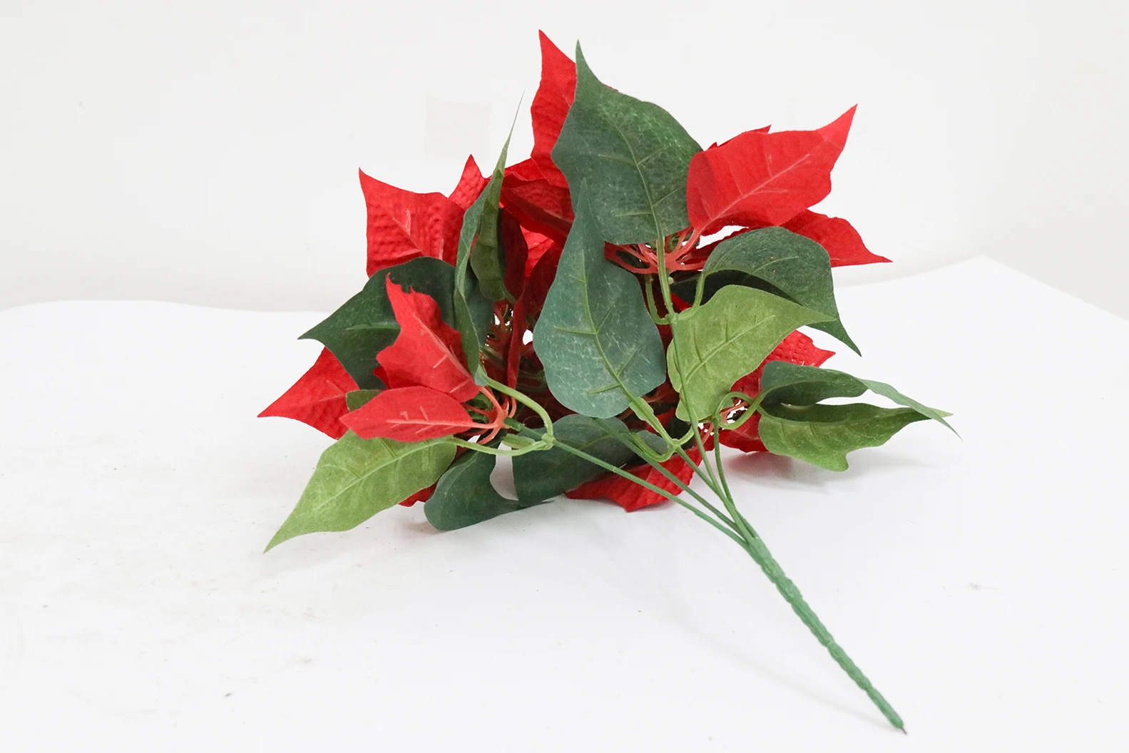 圣诞饰品花束人造天鹅绒圣诞一品红花