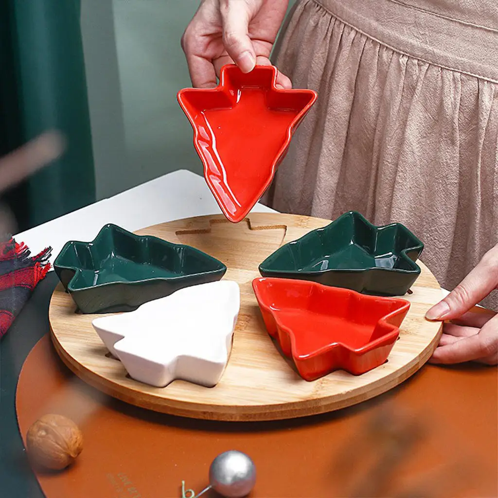 Christmas Tree Shaped Plates with Bamboo Tray Candy Nut Serving Container Platters Snacks Fruits Plate Ceramic Snack Tray manufacture