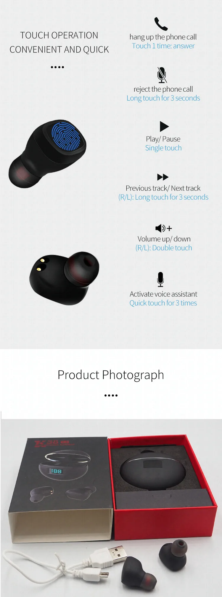 Hot Selling True Wireless Stereo Dual Earbuds Magnetic Wireless Headset Earphones K38 TWS - ANKUX.COM