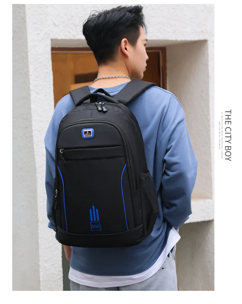 Men's Nylon Oxford Cloth Backpack Large Capacity Casual Travel Bag Polyester Lining Waterproof for Students Simple Everyday Use