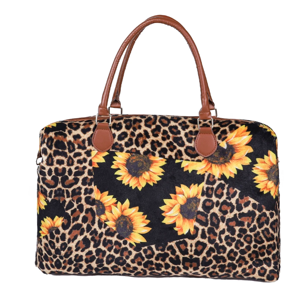 

Drop Shipping Leopard Sunflower Patched Lady Large Capacity Weekender Duffle Bag Girls Travel Tote Bag Overnight Bag For Women, Serape&leopard,leopard,rainbow,sunflower,etc.