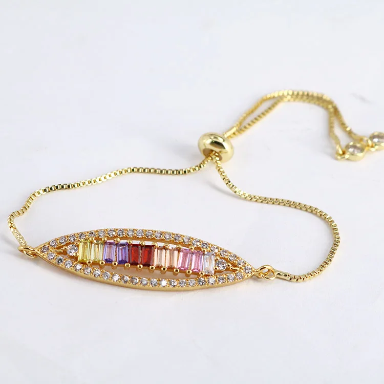 Bc1273 Chic Gold Plated Rainbow Colorful Zircon Cz Mirco Pave Long 