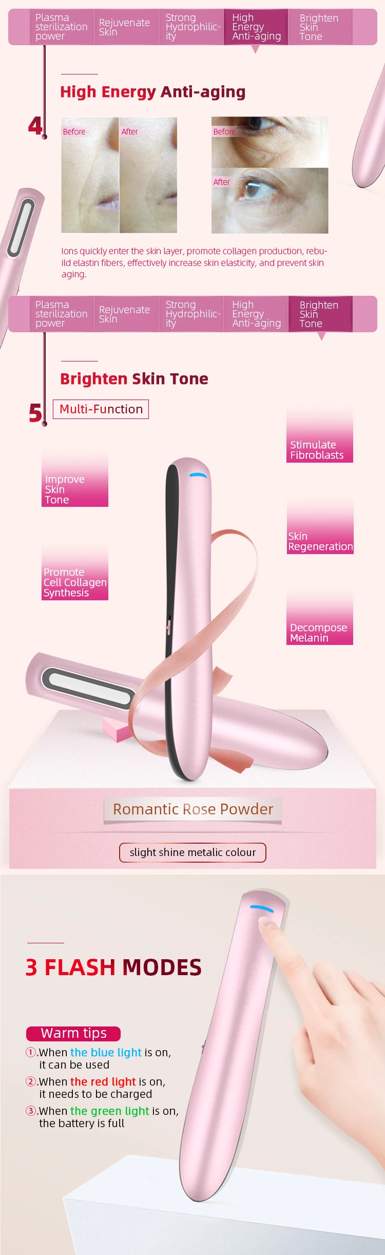 2019 Acne Meter Facial Natural Skin Healing Acne Led Therapy Pen Plasma Pyrolysis Light