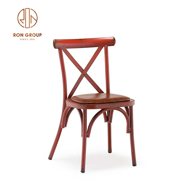Red Classic Furniture Solid Wood Seat Dining Iron X Chairs Wedding Cross Back Chair