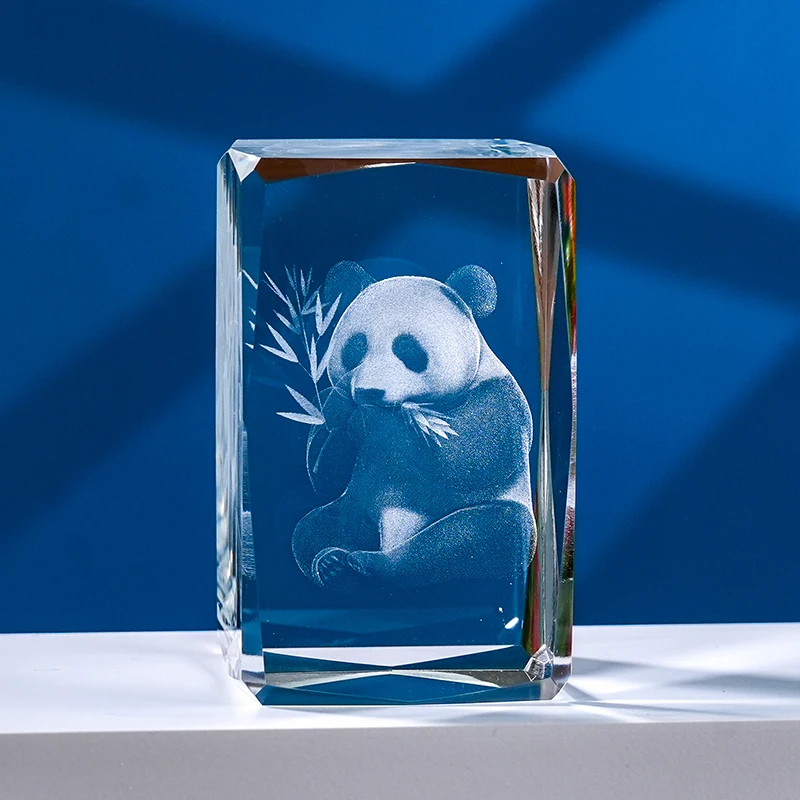 K9 Crystal Gifts 3d Laser Engraved Crystal Glass Cube Panda with LED light base details