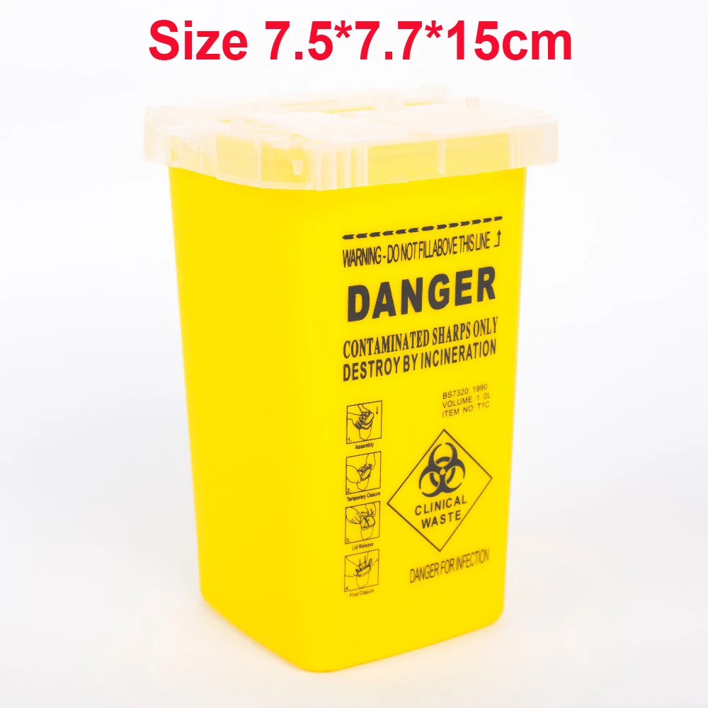 Yellow Tattoo Medical Plastic Sharps Container Permanent Makeup Needle Blades Dispose Waste Box