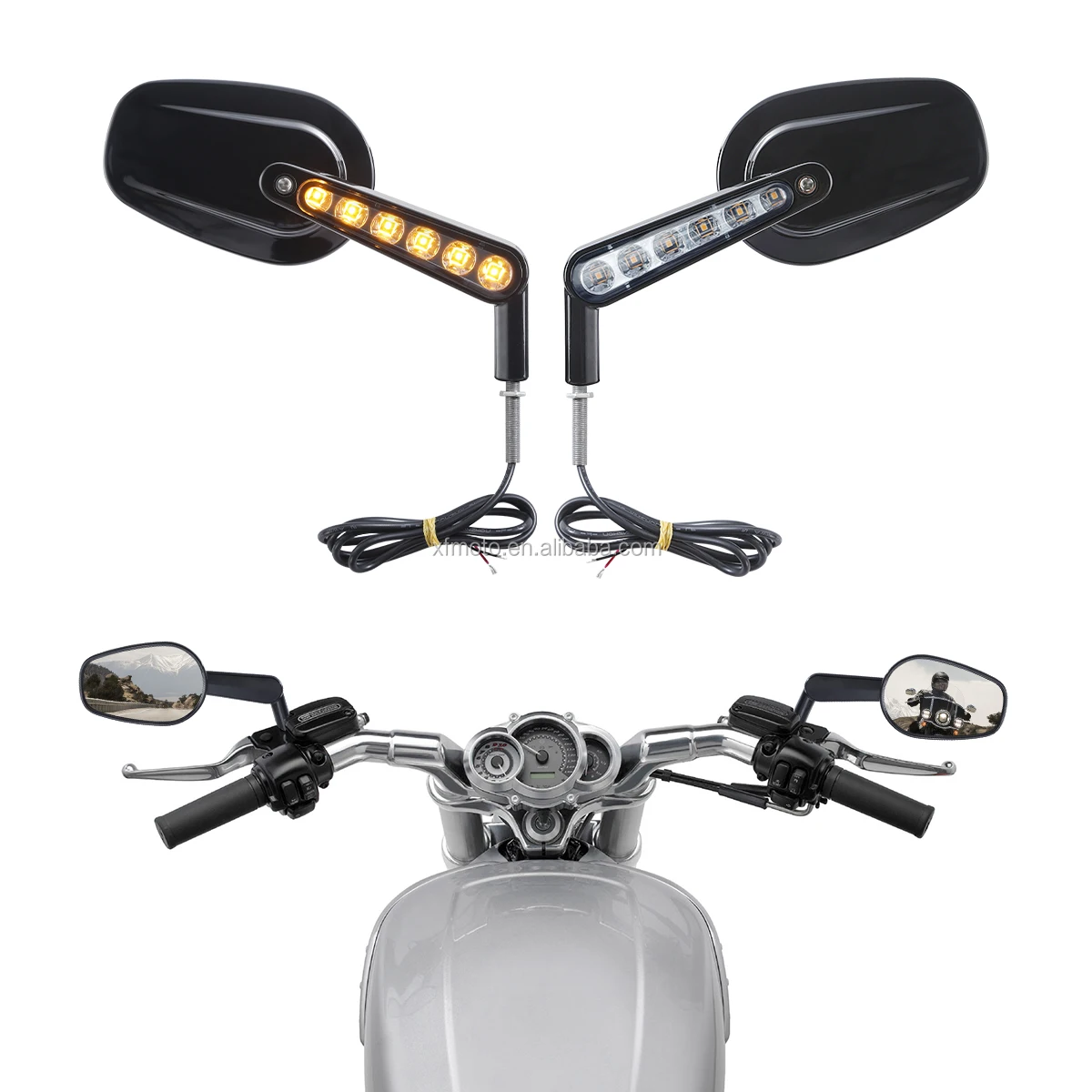 Tcmt Vrod Rear View Mirrors & Led Front Turn Signals Fit For Harley