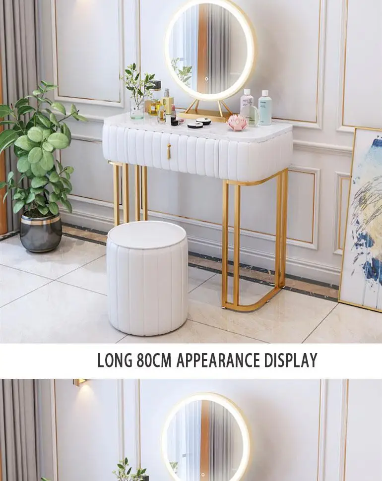 Nordic modern minimalist and delicate marble dresser with  chair and makeup mirror