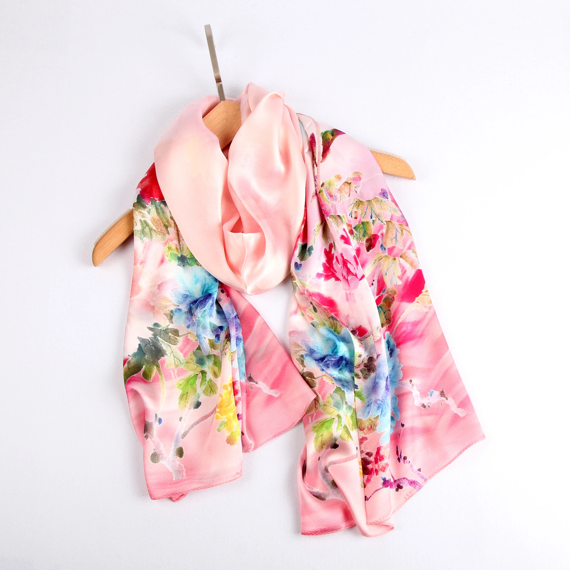 
Upscale Flowers Twill Ribbon Handle Tie Decorative Printed Silk Scarf Mulberry Silk 