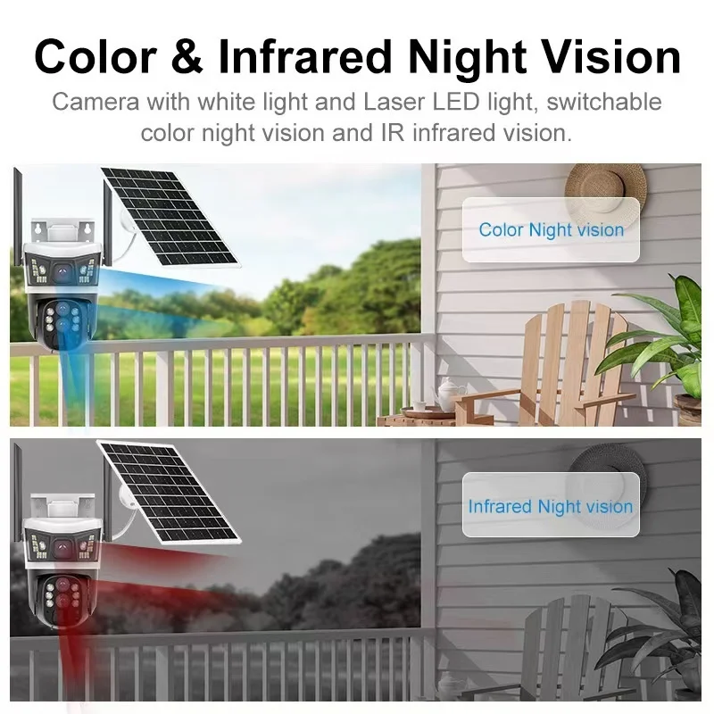 V380Pro Outdoor Solar Less Energy Cost 4MP HD Camera 3Lenses 10X Zoom 360 Night Vision Smart Detection Multi-function Cameras