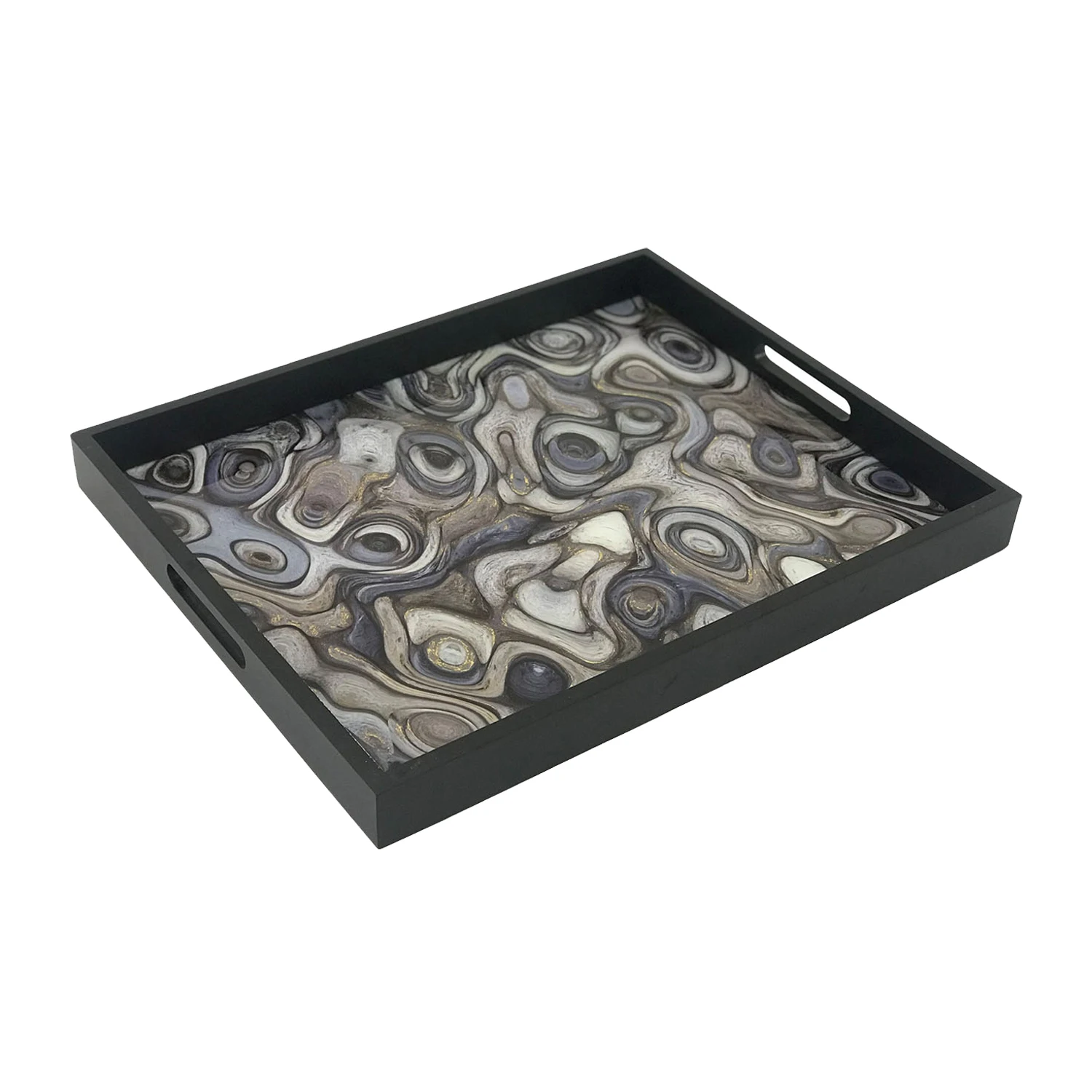 Luxury Black Marble Tray With Black Gold Foil Handles Decoration Glass