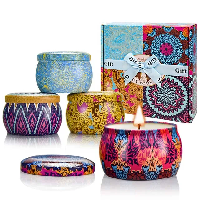  4.4 Oz 100% Natural Scented Soy Wax Portable Tin Candles Gift Set for Stress Relief