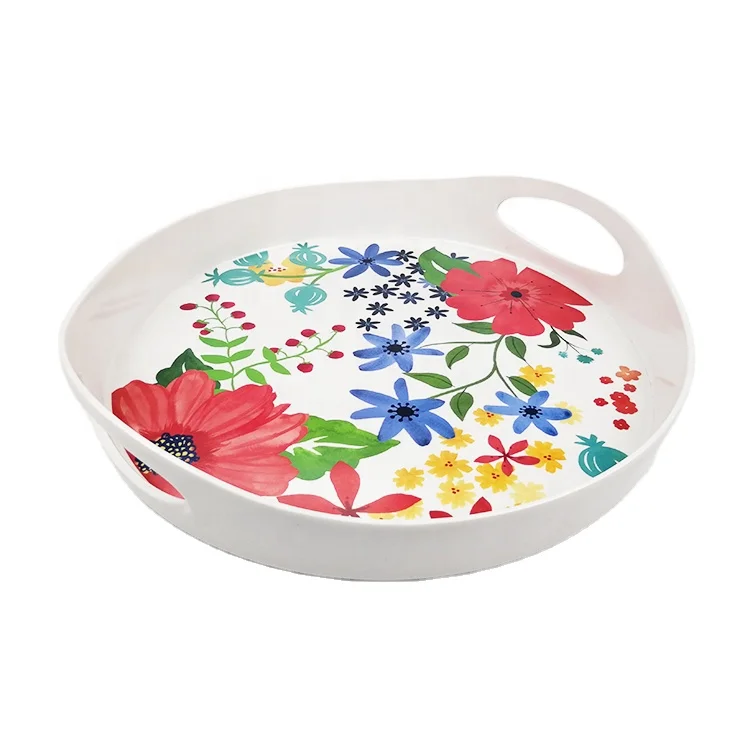 Food Grade Plastic Custom Print Oval Melamine Tray With Handle - Buy ...