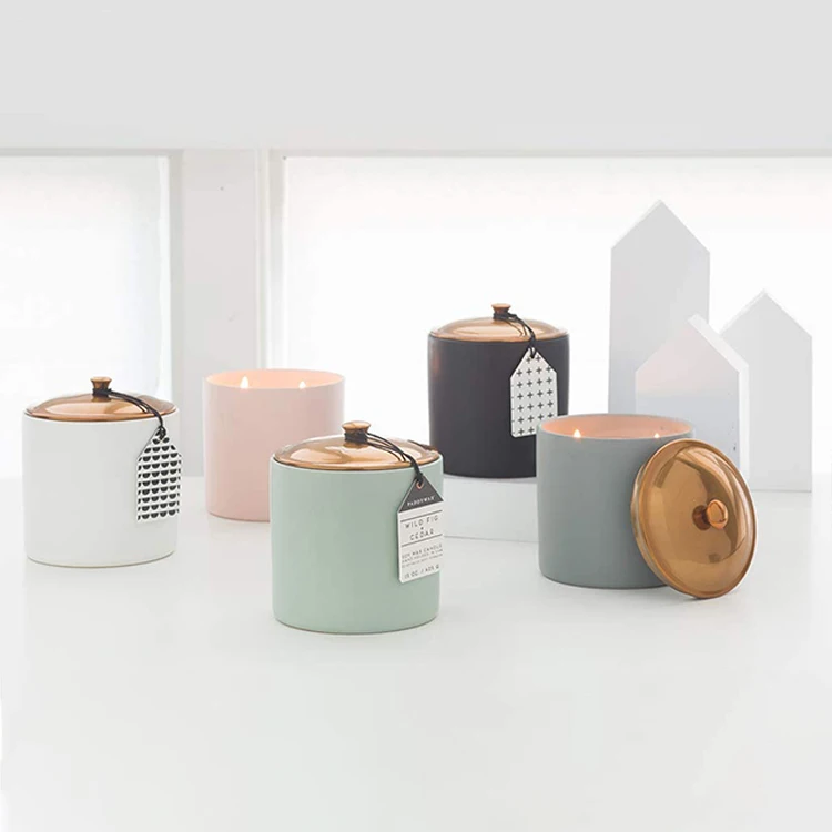 Wholesale Matte Ceramic Candle Jar With Lid,Nordic Cheap Rustic Ceramic