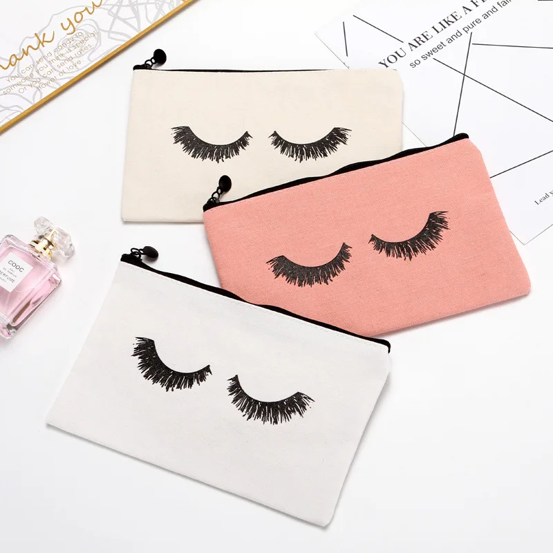 Rose Blanc Toile De Coton Beige Clin D Oeil Cils Imprimer Fermeture Eclair Pochette Cosmetique Sac Buy Pochette Cils Sac Cils Sac Cosmetique Cils Product On Alibaba Com