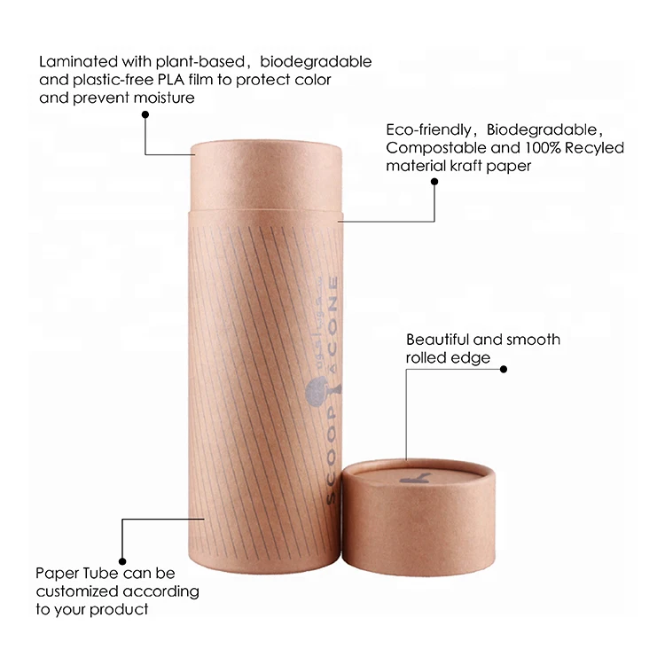 Custom eco friendly carton cylinder kraft paper round box empty biodegradable craft cardboard boxes packaging tubes